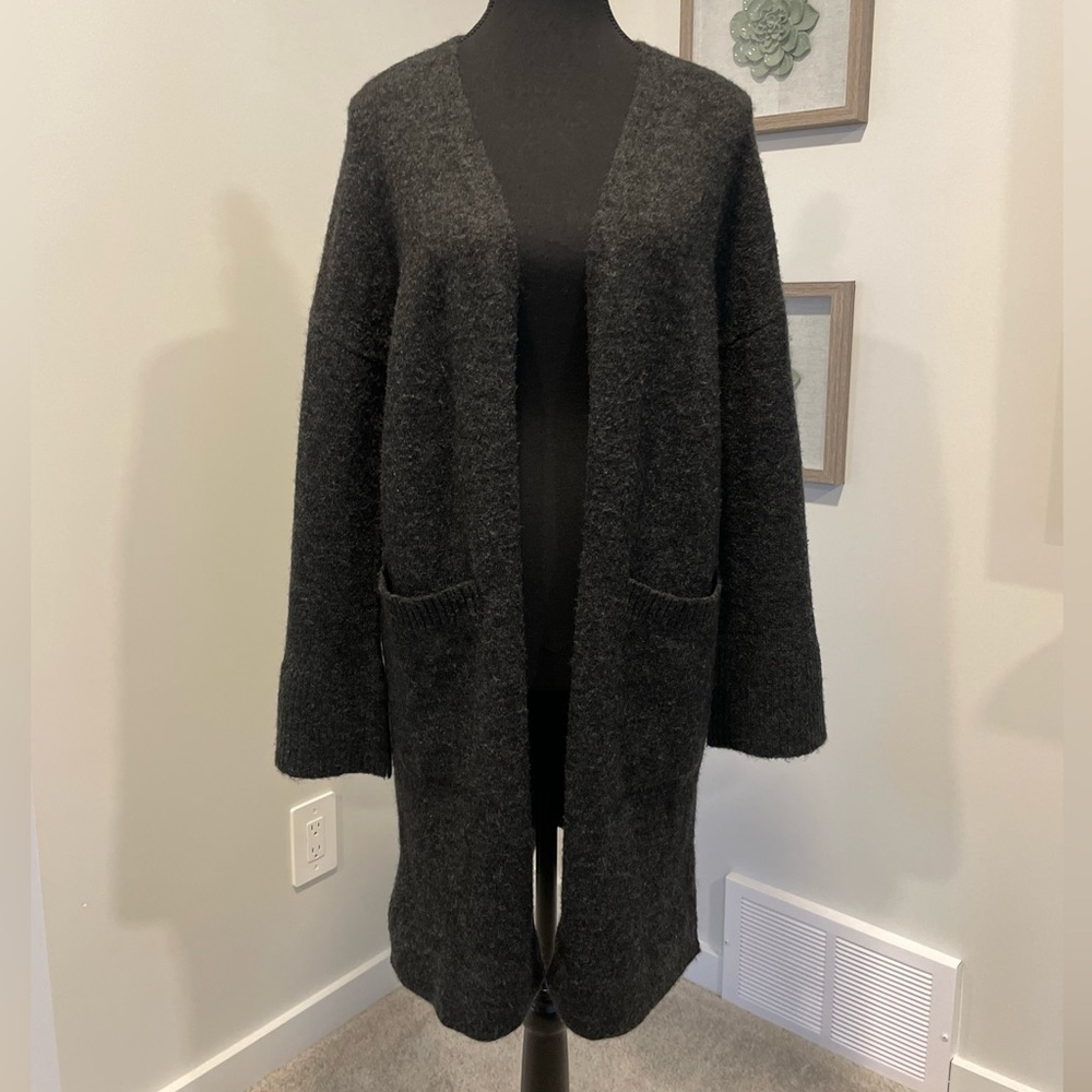 Cynthia Rowley Grey Open Front Wool/Mohair Blend Long Cardigan with Pockets! EUC